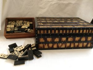 Porcupine quill and bone jewellery box and bone domino set