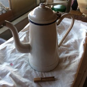 Blue and white vintage enamel coffee pot